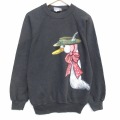 80s ラグランスウェット 鳥ハンドペイント ブラック L | 古着