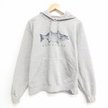 L★古着 長袖 スウェット パーカー メンズ 魚 グレー 霜降り 26jun04