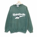 L★古着 リーボック 長袖 スウェット メンズ 90年代 90s ビッグロゴ クルーネック グリーン 26jun09