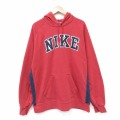 XL★古着 ナイキ NIKE 長袖 スウェット パーカー メンズ 00年代 00s ビッグロゴ ラグラン レッド 26jun09
