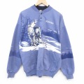 XL★古着 長袖 スウェット メンズ 90年代 90s オオカミ ヘンリーネック USA製 ネイビー【spe】 26jun09