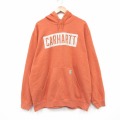 XL★古着 カーハート 長袖 スウェット パーカー メンズ ビッグロゴ 大きいサイズ オレンジ 26jun25