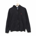 L★古着 ラルフローレン 長袖 ブランド フルジップ スウェット パーカー メンズ 90年代 90s ワンポイントロゴ クルーネック ブラック 26jun25