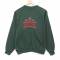 L★古着 長袖 スウェット メンズ 90年代 90s ネブラスカ 刺繍 クルーネック グリーン 26jun25