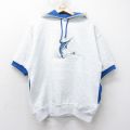 L★古着 半袖 スウェット パーカー メンズ 90年代 90s カジキ 刺繍 USA製 薄グレー 霜降り他 ボーダー 25jul04 中古 スエット トレーナー トップス