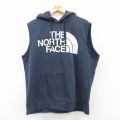 XL★古着 ノースフェイス THE NORTH FACE ノースリーブ スウェット パーカー メンズ ビッグロゴ 紺 ネイビー 25jul08 中古 スエット トレーナー トップス