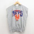 L★古着 ノースリーブ スウェット メンズ 80年代 80s MLB ニューヨークメッツ ラグラン クルーネック USA製 グレー 霜降り 26mar21