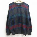 【50%OFF】M★古着 ジャンセン 長袖 セーター メンズ 90年代 90s クルーネック USA製 濃グレー他 チェック 23dec26 中古 ニット トップス