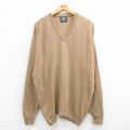 【50%OFF】XL★古着 ジャンセン 長袖 セーター メンズ 80年代 80s 無地 大きいサイズ アクリル Vネック USA製 ベージュ カーキ 24jan08 中古 ニット トップス