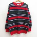 【50%OFF】L★古着 アメリカンイーグル American Eagle 長袖 セーター メンズ 00年代 00s クルーネック 赤他 レッド ボーダー 【spe】 24apr20 中古 ニット トップス