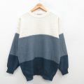 XL★古着 長袖 セーター メンズ 00年代 00s 無地 マルチカラー アクリル クルーネック 紺他 ネイビー 【spe】 24sep19 中古 ニット トップス