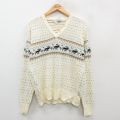 M★古着 ケニントン 長袖 ノルディック セーター メンズ 70年代 70s バーズアイ シカ アクリル Vネック 生成り他 24sep20 中古 ニット トップス