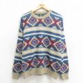 【20%OFF】XL★古着 ジャンセン 長袖 セーター メンズ 90年代 90s ネイティブ柄 ラグ柄 クルーネック USA製 紺他 ネイビー 【spe】 24sep25 中古 ニット トップス