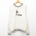 M★古着 長袖 セーター メンズ 90年代 90s 鳥 刺繍 コットン クルーネック USA製 白 ホワイト 24sep26 中古 ニット トップス