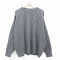 XL★古着 IZOD 長袖 ケーブル　セーター メンズ 90年代 90s ワンポイントロゴ 大きいサイズ コットン クルーネック USA製 グレー 24sep27 中古 ニット トップス