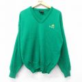 M★古着 長袖 セーター メンズ クローバー アクリル Vネック アイルランド製 緑 グリーン 24sep30 24oct01 中古 ニット トップス