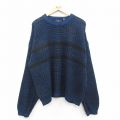 XL★古着 長袖 セーター メンズ 90年代 90s 大きいサイズ アクリル クルーネック 黒他 ブラック 24sep30 24oct01 中古 ニット トップス