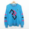 L★古着 長袖 セーター メンズ 90年代 90s ゴルフ クルーネック 水色 24oct02 中古 ニット トップス