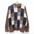 XL★古着 オービス ORVIS 長袖 セーター メンズ 90年代 90s 大きいサイズ シェットランドウール クルーネック 濃茶他 ブラウン チェック 24oct02 中古 ニット トップス