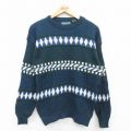 M★古着 キャンパス 長袖 セーター メンズ 90年代 90s クルーネック 緑他 グリーン 24oct02 中古 ニット トップス