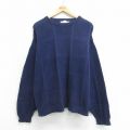 XL★古着 長袖 ニット カーディガン メンズ 90年代 90s 無地 コットン クルーネック USA製 紺 ネイビー 24oct02 中古 トップス