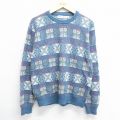 【20%OFF】L★古着 ジャンセン 長袖 セーター メンズ 90年代 90s クルーネック USA製 薄紺他 ネイビー 24oct03 中古 ニット トップス