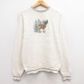 S★古着 長袖 セーター メンズ 90年代 90s シカ 刺繍 コットン クルーネック USA製 薄ベージュ他 カーキ 24oct03 中古 ニット トップス