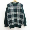M★古着 長袖 セーター メンズ 90年代 90s ウール クルーネック アイルランド製 緑他 グリーン チェック 24oct04 中古 ニット トップス