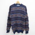 M★古着 長袖 セーター メンズ 90年代 90s フェアアイル クルーネック 紺他 ネイビー 24oct04 中古 ニット トップス