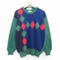 L★古着 長袖 セーター メンズ 90年代 90s アーガイル コットン クルーネック 緑他 グリーン 24oct07 中古 ニット トップス