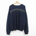 XL★古着 IZOD 長袖 セーター メンズ ワンポイントロゴ 大きいサイズ コットン クルーネック 紺他 ネイビー 24oct07 中古 ニット トップス
