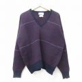 XL★古着 長袖 セーター メンズ 80年代 80s ラムウール Vネック イングランド製 紫他 パープル 24oct08 中古 ニット トップス