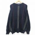 XL★古着 長袖 ケーブル セーター メンズ 00年代 00s 大きいサイズ クルーネック 紺 ネイビー 24oct08 中古 ニット トップス