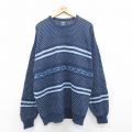 【20%OFF】XL★古着 ジャンセン 長袖 セーター メンズ 90年代 90s コットン クルーネック USA製 紺 ネイビー 24oct09 中古 ニット トップス