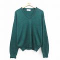 【20%OFF】L★古着 ジャンセン 長袖 セーター メンズ 90年代 90s 無地 Vネック USA製 緑 グリーン 24oct09 中古 ニット トップス
