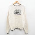 L★古着 長袖 セーター メンズ 90年代 90s 釣り ボート 刺繍 コットン クルーネック USA製 生成り 24oct09 中古 ニット トップス
