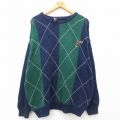 XL★古着 長袖 セーター メンズ 00年代 00s ゴルフ バーズアイ 大きいサイズ コットン クルーネック 濃紺他 ネイビー 24oct11 中古 ニット トップス