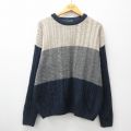 XL★古着 長袖 ケーブル セーター メンズ 90年代 90s 大きいサイズ クルーネック カナダ製 紺他 ネイビー 24oct11 中古 ニット トップス