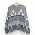 XL★古着 長袖 セーター メンズ アーガイル クルーネック グレー 24oct12 中古 ニット トップス