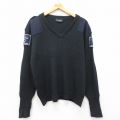 L★古着 長袖 コマンド セーター メンズ ヒジ当て アクリル Vネック 黒 ブラック 24oct15 中古 ニット トップス