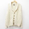 【20%OFF】XL★古着 長袖 ケーブル ニット カーディガン メンズ 90年代 90s 大きいサイズ ハート ショールカラー 生成り 24oct16 中古 トップス