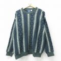 XL★古着 長袖 セーター メンズ 90年代 90s コットン クルーネック USA製 緑 グリーン 24oct17 中古 ニット トップス
