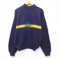 M★古着 長袖 セーター メンズ 90年代 90s LAGUNA 刺繍 アクリル モックネック ハイネック 紫他 パープル 24oct18 中古 ニット トップス