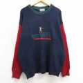 XL★古着 長袖 セーター メンズ 90年代 90s ゴルフ SEVENBRIDGES 刺繍 マルチカラー コットン クルーネック USA製 紺他 ネイビー 24oct22 中古 ニット トップス