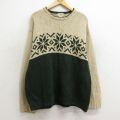 XL★古着 ジェイクルー J.CREW 長袖 セーター メンズ 00年代 00s 雪柄 手編み ハンドニット リネン クルーネック ベージュ他 カーキ 【spe】 24oct24 中古 ニット トップス
