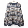 XL★古着 長袖 セーター メンズ 90年代 90s フェアアイル ウール Vネック USA製 紺他 ネイビー 24oct25 中古 ニット トップス