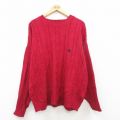 XL★古着 IZOD 長袖 ケーブル セーター メンズ 90年代 90s ワンポイントロゴ 大きいサイズ コットン クルーネック 赤 レッド 24oct26 中古 ニット トップス