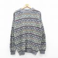 【20%OFF】XL★古着 ジャンセン 長袖 セーター メンズ 00年代 00s コットン クルーネック 緑他 グリーン 24oct26 中古 ニット トップス
