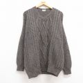 XL★古着 長袖 ケーブル セーター メンズ 90年代 90s コットン Vネック USA製 茶 ブラウン 24oct28 中古 ニット トップス