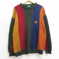 L★古着 IZOD 長袖 セーター メンズ 00年代 00s ワンポイントロゴ マルチカラー コットン クルーネック 緑他 グリーン 24nov07 中古 ニット トップス